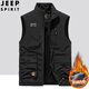 JEEP SPIRIT秋冬季加绒保暖背心钓鱼马甲男多口袋摄影马夹外套 灰色 677A款 加绒 3XL 建议165-180斤