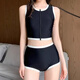 Miaoyijia swimsuit women's hot spring conservative split swimsuit set 2024 new adult swimsuits make you look slim and cover your flesh racing Sleeveless zipper split swimsuit [black with white edges] One size [suggested 80-120Jin [Jin equals 0.5 kg]]