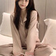 Yalu high-end pajamas for women in spring and autumn ice silk long sleeves 2024 new French lace trousers home clothing set MM#9922 M (suggested 75 95 Jin [Jin equals 0.5 kg])