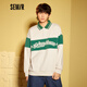 Semir sweatshirt men's retro winter new polo collar plus velvet couple tops white green tone 0114 160/80A/XS