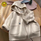 
G.DUCKKIDS Girl Thickened Warm Woolen Jacket Baby Winter Korean Style Fashionable and Cute Two-Color Rabbit Ear Hooded Woolen Coat Bei White 90