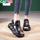 CARTELO leather sponge cake thick-soled retro handmade hollow sandals 2025 summer new wedge open-toed fish mouth Roman sandals dark brown 38