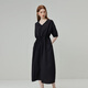 Fan Silan 23FS12595 French lazy waist pleated dress mid-length five-point lantern sleeve skirt Black S