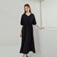 Fan Silan 23FS12595 French lazy waist pleated dress mid-length five-point lantern sleeve skirt Black S