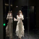 Yanlifen Französisch sanfte Stil Weiß Chiffon Kleid Frauen Herbststil Temperament Schöne unregelmäßige Geburtstagskleid Sommerkleid L L.