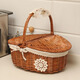 Sushu Home Covered Towel Basket with Cover and Partition Willow Rattan Picnic Basket Shopping Gift Basket Hotel Property Haidilao Towel Cleaning Basket Brown Linen Large Size