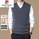 Pierre Cardin 100% pure wool sweater men's autumn and winter V-neck vest men's thick warm pullover sweater knitted waistcoat round neck clip flower orchid M 165 recommended weight 90-120Jin Jin equals 0.5 kg