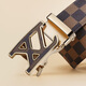 
KRCK2024 new Valentine's Day Men's Leather Belt Casual Belt Youth Valentine's Day Suit Trousers Belt Gray Plaid Silver Buckle L 120cm