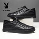 Playboy casual leather shoes men's new lightweight breathable first layer cowhide sneakers soft sole soft surface wear-resistant elastic band men's single shoes black 42