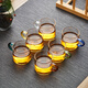 Green Changming glass small tea cup thickened with handle tea cup tea set small cup tea cup six-color tea cup + cup holder