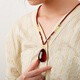 Ancient natural amber beeswax pendant blood amber certificate pendant necklace casual blood amber sweater chain with water drops 7207 about 28.76g about 63.2*34.7