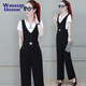 
Simple position strap wide-leg pants for women 2025 summer new Korean style fashionable age-reducing black pendant feeling slimming suspender jumpsuit white top + overall pants set one size s 2 feet 1105Jin [Jin equals 0.5 kg]