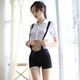 
Women's sexy uniform tempting plus size school girls stockings secretary maid free crotch suit stewardess role 7027 protective work clothes powder_hat + clothes + T-pants + all size