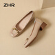 ZHR Single -Schuhe für Frauen im Sommer flacher Mundbootschuhe vielseitige dicke Ferse Loafer Schuhe für Frauen Square Zeh Retro dicke Absatz Freiländische Frauenschuhe Aprikosenfarbe 37