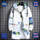 NASALIKE official trendy brand mid-length windbreaker jacket men's spring and autumn winter large-size hooded jacket student graffiti plus velvet jacket N73 white (spring and autumn style) XL (168-175cm 120-140Jin[Jin equals 0.5 kg])