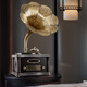 Heritage Family Retro Desktop Phonograph Living Room European Bluetooth Small Speaker Solid Wood Small Old-fashioned Antique Vinyl Record Player Mini Record Player 708 Ebony Copper Speaker + Package A