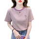 拉夏贝尔（La Chapelle）条纹短袖t恤女宽松韩版女装2025年夏季新款百搭体恤圆领半袖上衣 红色 9928 M 建议95-105斤