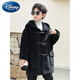 Disney (Disney) Boys' Woolen Coat 2024 Autumn and Winter New Children's Horn Button Woolen Coat Children's Clothing Top Mid-Length Loose Hooded Black 120 Recommended height is about 120cm