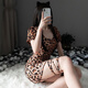 Large size lace up leopard print sexy panties uniform set temptation nightgown hip skirt short skirt nightclub outfit sex toy black + thong