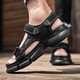 
Jeep men's shoes, new summer real cowhide sports sandals, soft sole comfortable and lightweight outdoor non-slip beach shoes 1585 black (leather shoe size) 42