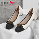 
Red Dragonfly Women's Singles Shoes New Small Flavor Light Mouth Color Bundle Thick Heel Women's Dog Shoes Commuter Women's Singles Shoes WGB12056 Bei White 38