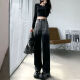 NJSKAKW jeans two-color splicing two-color narrow version wide-leg pants black wide-leg jeans for women in autumn and winter 2022 new mtd1049 black plus velvet, average size 32 suggestions 140-150Jin [Jin equals 0.5 kg]