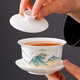 Suet-fat jade porcelain ceramic covered bowl single hover tea cup blue and white Kung Fu tea set lid suspended tea bowl
