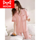 Catman (Miiow) Conjunto de ropa para el hogar Summer Pure Sleewer pantalones de manga corta 2025 Nuevo algodón delgado Pajamas de verano Mujeres 12044 Negro M