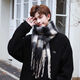 Jinglusi scarf men's winter 2024 new versatile black and white plaid shawl, warm and thick, gift for boyfriend trendy scarf black and white plaid (soft waxy mohair fringed scarf) non-shedding/atmosphere/trend versatile