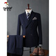 Woodpecker (TUCANO) Men's Suit Suit Casual Business Formal Wear Groomsmen's Suit Groom Wedding Double-breasted Striped Suit Jacket Men's Dark Blue (Suit+Vest+Trousers) 3XL 56(145-158Jin Jin equals 0.5kg)