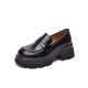 Saturday (St/Sat) Thick-Soled Loafers Women's Spring Small Leather Shoes Women's Versatile Shoes Heightening Shoes Women's Black British Style Commuting Shoes Black [Heel Height 5CM] 37