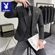 Playboy striped suit men's three-piece slim fit business casual plus size handsome suit male groom wedding dress dark gray suit XL (suit + vest + trousers)