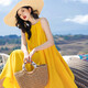 Qian Yilin trendy brand Hainan Sanya photo beach skirt sexy women's summer super fairy backless long skirt seaside vacation one size yellow small style
