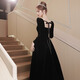 Libaixin black evening dress for women 2025 new style light luxury high-end temperament annual meeting adult ceremony velvet autumn and winter long-sleeved dress black S