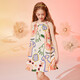 
ASK JUNIOR girls' dress summer big children's fun graffiti full print casual suspender princess dress color 140
