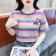 拉夏贝尔（La Chapelle）条纹短袖t恤女宽松韩版女装2025年夏季新款百搭体恤圆领半袖上衣 红色 9928 M 建议95-105斤