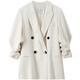 Shandubila temperament pleated three-quarter sleeves double-breasted suit jacket for women autumn new fashion casual small suit cream frost white jacket 6746 M