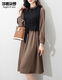 Shanidoluo large size women's clothing fat sister spring and autumn style slimming medium length fake two-piece fat mm belly-covering chiffon dress 16788 khaki 2XL recommended 120-140Jin [Jin equals 0.5 kg] to wear