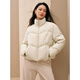 PEACEBIRD Women's Down Jacket Puff Short Stand Collar Winter Small Warm Bread Jacket Off-White S