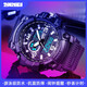 
Time American middle school student watch boys and children fashion luminous waterproof teenager trend Korean double display electronic watch male 1283 [blue circle black belt] large size
