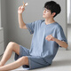 Langsha men's pajamas ice silk modal touch can be worn outside summer V-neck simple casual home clothing set 3518 L