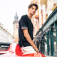 Mr. Bu Bu silhouette letters three-dimensional embroidered casual round neck short-sleeved men's T-shirt spring and summer new GT15260 graphite black L (175)