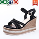 卡帝乐鳄鱼（CARTELO）品牌高档女凉鞋厚底坡跟凉鞋女夏季高跟鱼嘴女鞋子增高松糕女凉鞋 黑色 37