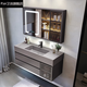 Haosexin Light Luxury Rock Integrated Bathroom Gabinete Combinado Lavado de baño Lavado de baño Descripción de baño Moderno de baño Simple Baño Juego de baño 6196 Gabinete de espejo ordinario O.6M+ Nano Integrado baño