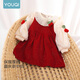 Youqi girls dress, winter dress, fashionable children's velvet princess dress, one-year-old baby girl dress, catch-week banquet, autumn and winter