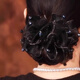 Elegant and elegant hair accessories, organza large intestine hair ring, high-end hair rope, ball hair, flower headdress, black