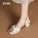 
ZHR Sandals for women in summer elegant one-strip thick heels for women's shoes gentle solid color high heels for women Y683 beige 38
