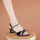Woodpecker 24 new style new summer leather sandals for women's middle heel hollow fish-mouth shoes color-blocking one-line buckle versatile size 1 black sandals 37