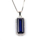 Fat Donglai's same style tanzanite sapphire long pendant for women, silver blue colored gemstone rectangle, white gold (main stone 8X20mm) with chain 40cm