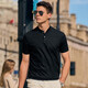 Mr. Cloth Fashion Stand Collar Pure Cotton Herren T-Shirt Frühling und Sommer Neue Slim Black Short Sleeve Business Casual AT12023 Black XL (180)